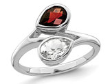 1.65 Carat (ctw) Garnet and White Topaz ByPass Ring in Sterling Silver
